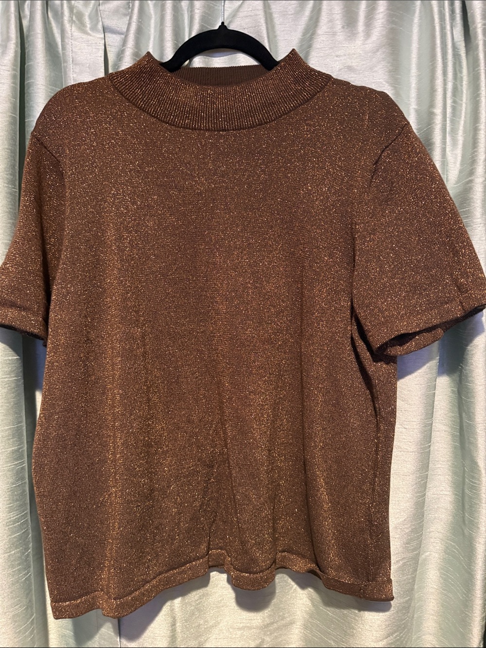 TanJay Bronze Metallic Short-Sleeve Mock Neck Top